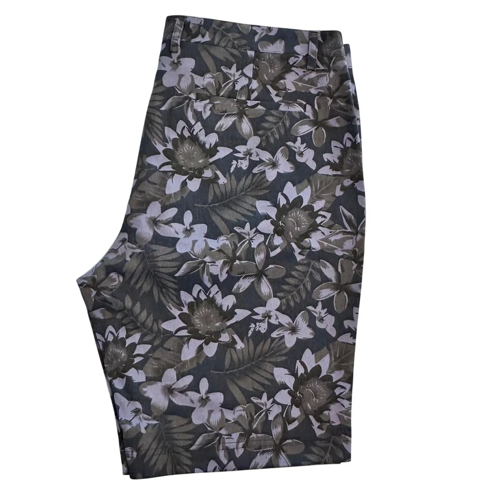 Paisley & Gray Mens 36 Slim Fit Chino Shorts Floral Purple Charcoal Stretch
